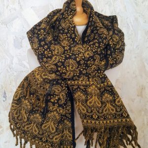 sjaal india zwart goud